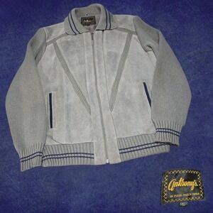 Anthony's Suede Knit Jacket‎ Mens Vintage Mixed Media Bomber Grey Large